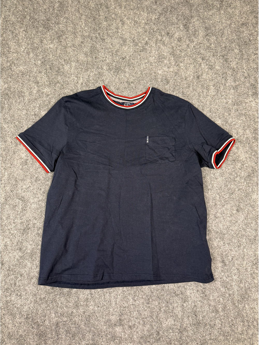Ben Sherman Men's Navy Blue T-Shirt with Red and White Trim,
